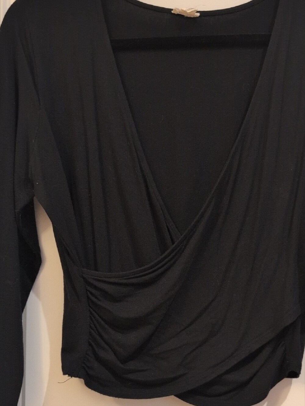 Garage Black Draped Wrap Long-Sleeve Top